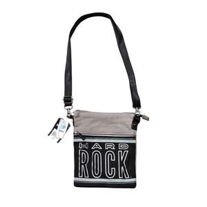 Hard Rock Gray Silver Black Canvas Crossbody Bag Purse Adjustable Strap